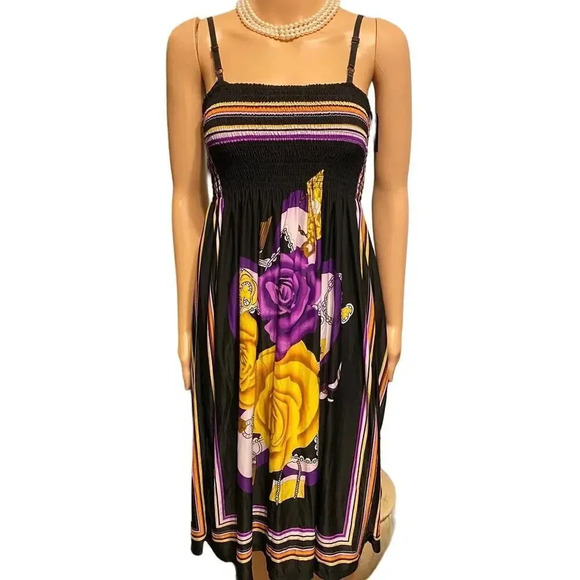 Ace Fashion Silk Blend Boho Beachy Stretchy Floral Dress Women Size S-L - Picture 1 of 7